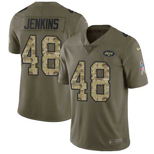 Nike New York Jets #48 Jordan Jenkins Olive Camo Men's Stitched NFL Limited 2017 Salute To Service Jersey