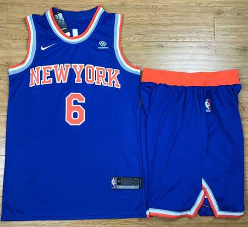Nike New York Knicks #6 Kristaps Porzingis Blue A Set NBA Swingman Icon Edition Jersey