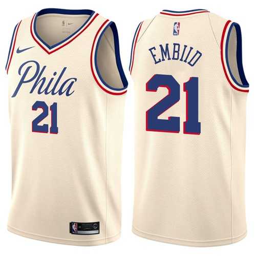 Nike Philadelphia 76ers #21 Joel Embiid Cream NBA Swingman City Edition Jersey