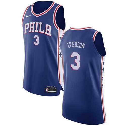 Nike Philadelphia 76ers #3 Allen Iverson Blue NBA Authentic Icon Edition Jersey