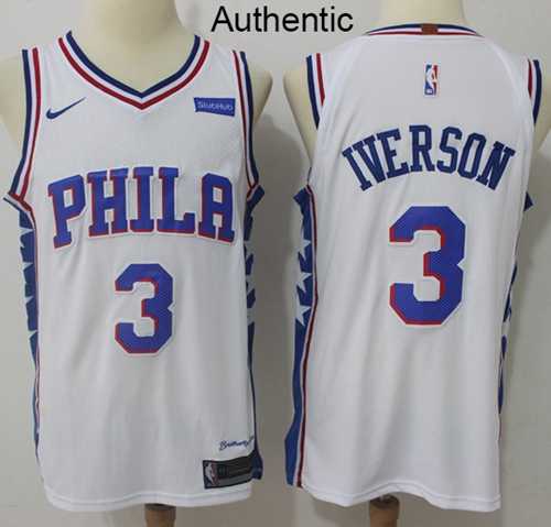 Nike Philadelphia 76ers #3 Allen Iverson White NBA Authentic Association Edition Jersey