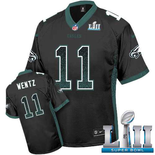 Nike Philadelphia Eagles #11 Carson Wentz Black Alternate Super Bowl LII Men's Stitched NFL Elite Drift Fashion Jersey