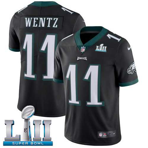 Nike Philadelphia Eagles #11 Carson Wentz Black Alternate Super Bowl LII Men's Stitched NFL Vapor Untouchable Limited Jersey