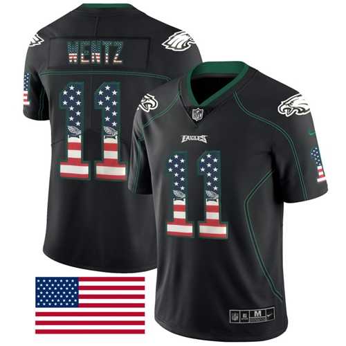 Nike Philadelphia Eagles #11 Carson Wentz Black Men's Stitched NFL Limited Rush USA Flag Jersey