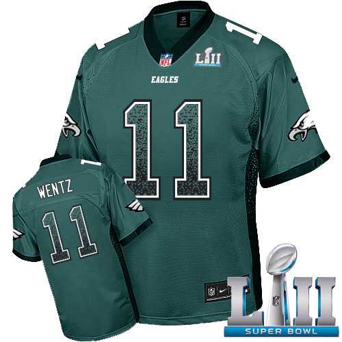 Nike Philadelphia Eagles #11 Carson Wentz Midnight Green Team Color Super Bowl LII Men's Stitched NFL Elite Drift Fashion Jersey