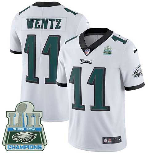 Nike Philadelphia Eagles #11 Carson Wentz White Super Bowl LII Champions Men's Stitched NFL Vapor Untouchable Limited Jersey