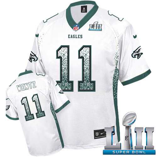 Nike Philadelphia Eagles #11 Carson Wentz White Super Bowl LII Men's Stitched NFL Elite Drift Fashion Jersey