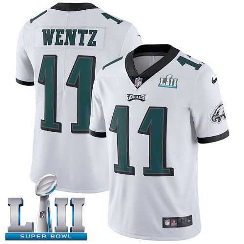 Nike Philadelphia Eagles #11 Carson Wentz White Super Bowl LII Men's Stitched NFL Vapor Untouchable Limited Jersey