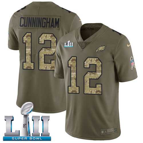 Nike Philadelphia Eagles #12 Randall Cunningham Olive Camo Super Bowl LII Men's Stitched NFL Limited 2017 Salute To Service Jersey