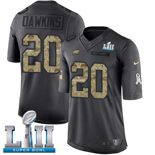Nike Philadelphia Eagles #20 Brian Dawkins Black Super Bowl LII Men's Stitched NFL Limited 2016 Salute To Service Jersey