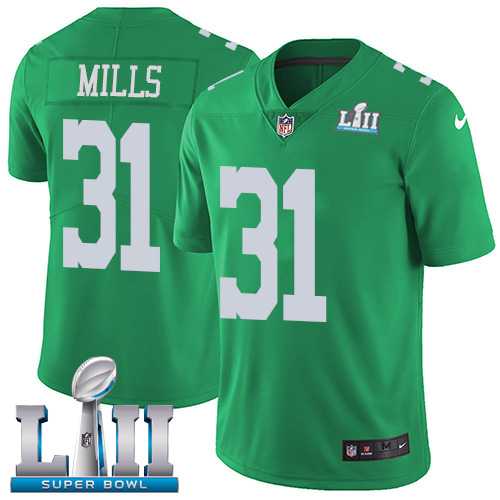 Nike Philadelphia Eagles #31 Jalen Mills Green Super Bowl LII Men's Stitched NFL Limited Rush Jersey