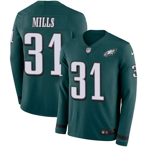 Nike Philadelphia Eagles #31 Jalen Mills Midnight Green Team Color Men's Stitched NFL Limited Therma Long Sleeve Jersey