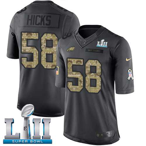 Nike Philadelphia Eagles #58 Jordan Hicks Black Super Bowl LII Men's Stitched NFL Limited 2016 Salute To Service Jersey