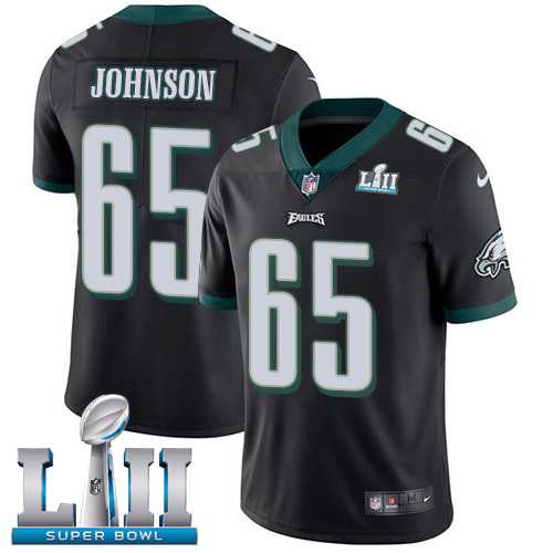 Nike Philadelphia Eagles #65 Lane Johnson Black Alternate Super Bowl LII Men's Stitched NFL Vapor Untouchable Limited Jersey