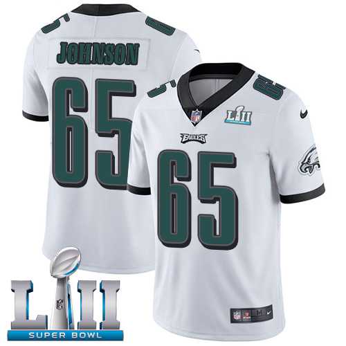 Nike Philadelphia Eagles #65 Lane Johnson White Super Bowl LII Men's Stitched NFL Vapor Untouchable Limited Jersey