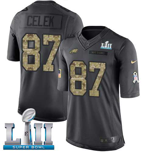 Nike Philadelphia Eagles #87 Brent Celek Black Super Bowl LII Men's Stitched NFL Limited 2016 Salute To Service Jersey