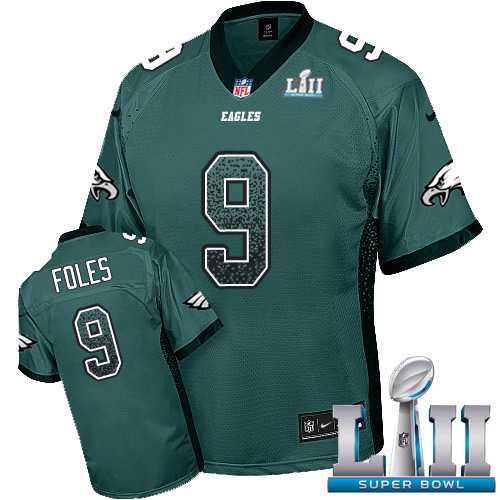 Nike Philadelphia Eagles #9 Nick Foles Midnight Green Team Color Super Bowl LII Men's Stitched NFL Elite Drift Fashion Jersey