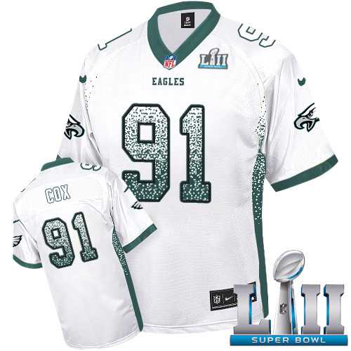 Nike Philadelphia Eagles #91 Fletcher Cox White Super Bowl LII Men's Stitched NFL Elite Drift Fashion Jersey