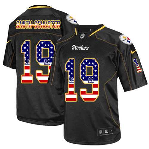 Nike Pittsburgh Steelers #19 JuJu Smith-Schuster Black Men's Stitched NFL Elite USA Flag Fashion Jersey