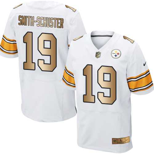 Nike Pittsburgh Steelers #19 JuJu Smith-Schuster White Men's Stitched NFL Elite Gold Jersey