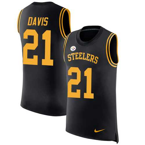 Nike Pittsburgh Steelers #21 Sean Davis Black Team Color Men's Stitched NFL Limited Rush Tank Top Jersey