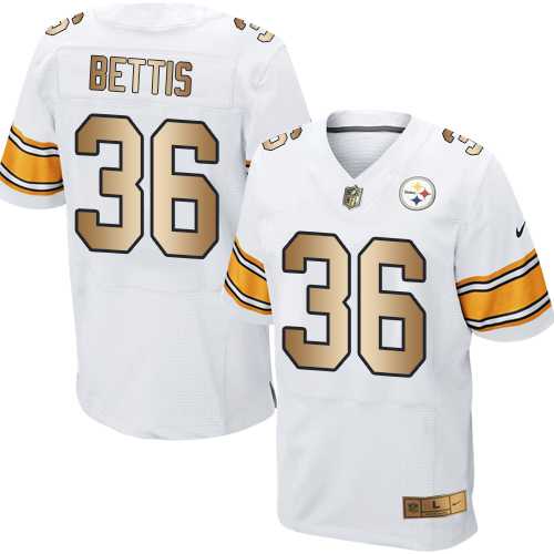 Nike Pittsburgh Steelers #36 Jerome Bettis White Men's Stitched NFL Elite Gold Jersey