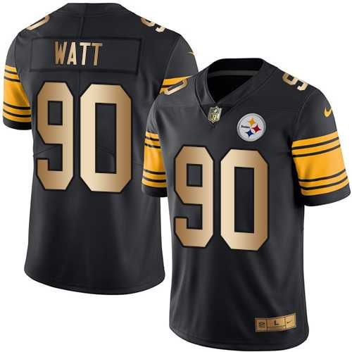 Nike Pittsburgh Steelers #90 T. J. Watt Black Men's Stitched NFL Limited Gold Rush Jersey