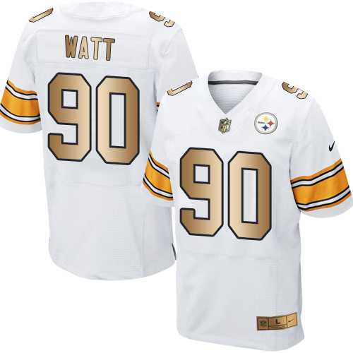 Nike Pittsburgh Steelers #90 T. J. Watt White Men's Stitched NFL Elite Gold Jersey