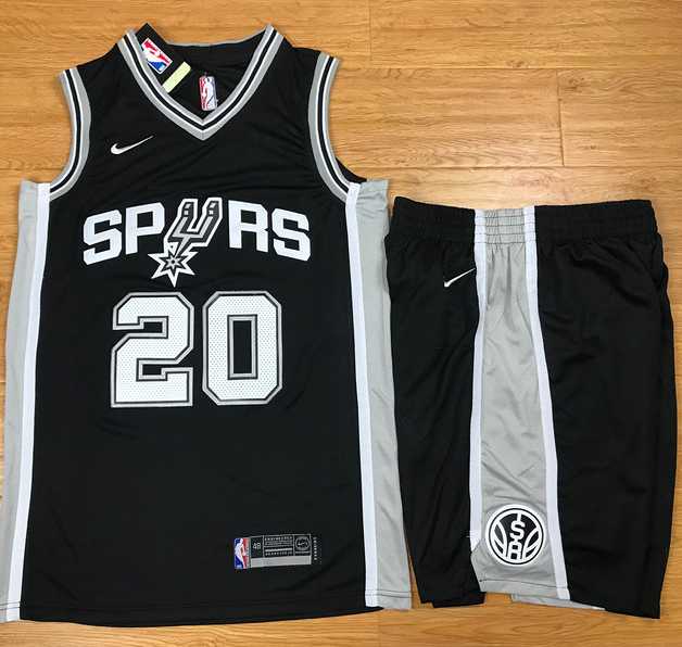 Nike San Antonio Spurs #20 Manu Ginobili Black A Set NBA Swingman Icon Edition Jersey