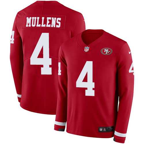 Nike San Francisco 49ers #4 Nick Mullens Red Team Color Men's Stitched NFL Limited Therma Long Sleeve Jersey