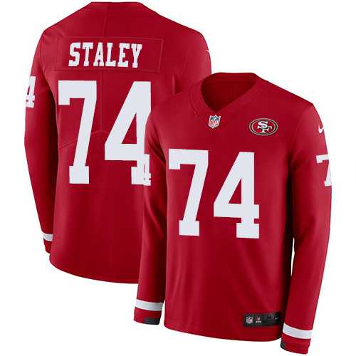 Nike San Francisco 49ers #74 Joe Staley Red Team Color Men's Stitched NFL Limited Therma Long Sleeve Jersey