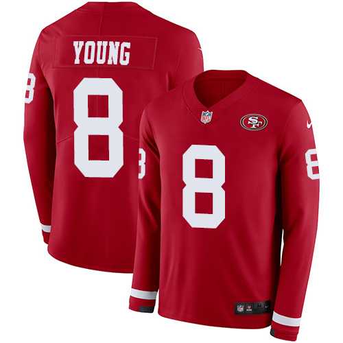 Nike San Francisco 49ers #8 Steve Young Red Team Color Men's Stitched NFL Limited Therma Long Sleeve Jersey