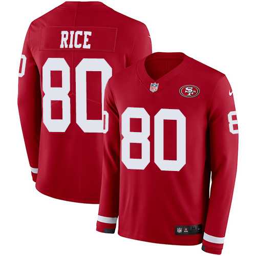 Nike San Francisco 49ers #80 Jerry Rice Red Team Color Men's Stitched NFL Limited Therma Long Sleeve Jersey