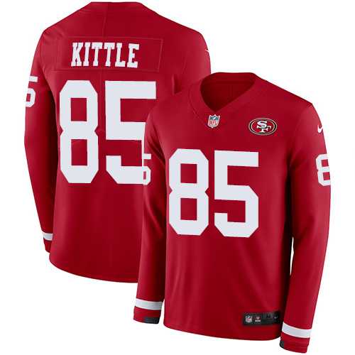Nike San Francisco 49ers #85 George Kittle Red Team Color Men's Stitched NFL Limited Therma Long Sleeve Jersey