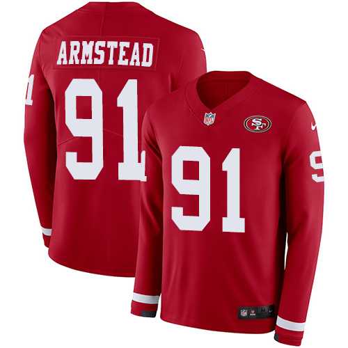 Nike San Francisco 49ers #91 Arik Armstead Red Team Color Men's Stitched NFL Limited Therma Long Sleeve Jersey