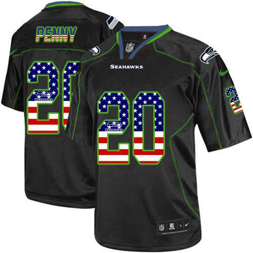 Nike Seattle Seahawks #20 Rashaad Penny Black Men's Stitched NFL Elite USA Flag Fashion Jersey