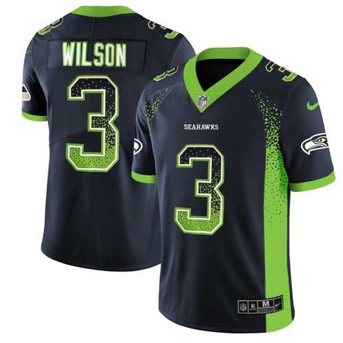 Nike Seattle Seahawks #3 Russell Wilson Steel Blue Team Color Men's Stitched NFL Limited Rush Drift Fashion Jersey