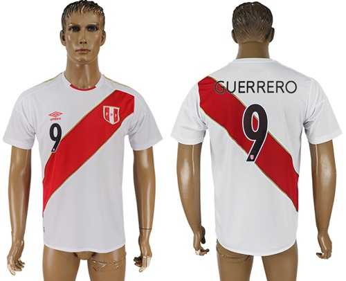 Peru #9 Guerrero White Home Soccer Country Jersey