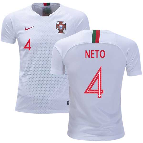 Portugal #4 Neto Away Kid Soccer Country Jersey