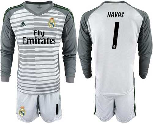 Real Madrid #1 Navas Grey Goalkeeper Long Sleeves Soccer Club Jersey