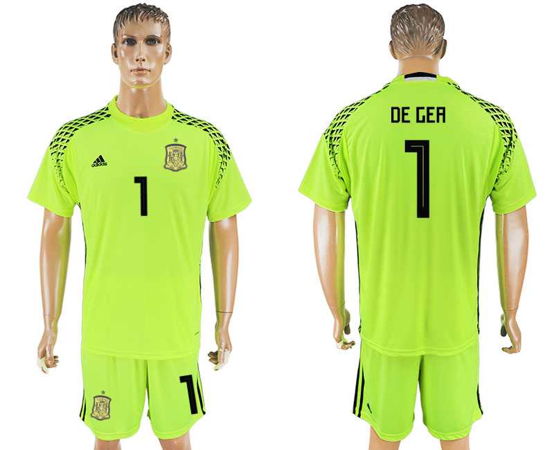 Spain #1 DE GEA Fluorescent Green Goalkeeper 2018 FIFA World Cup Soccer Jersey