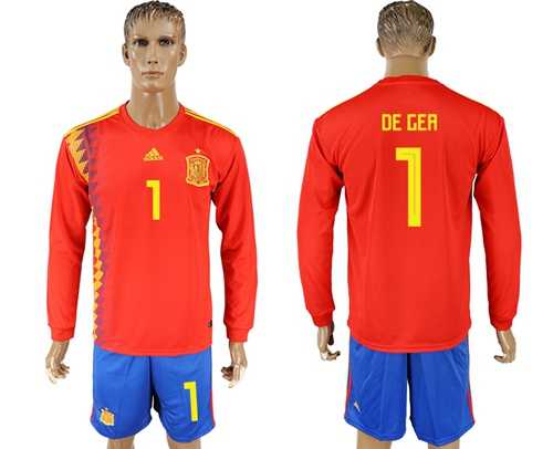 Spain #1 De Gea Red Home Long Sleeves Soccer Country Jersey