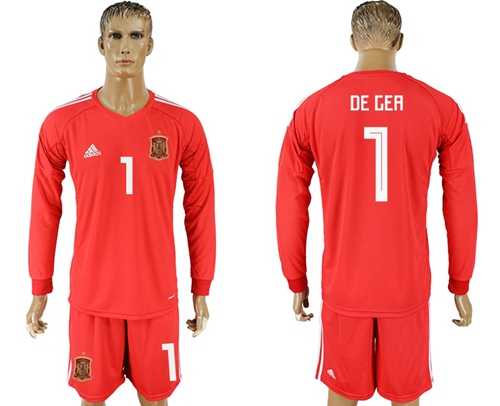 Spain #1 De Gea Red Long Sleeves Goalkeeper Soccer Country Jersey