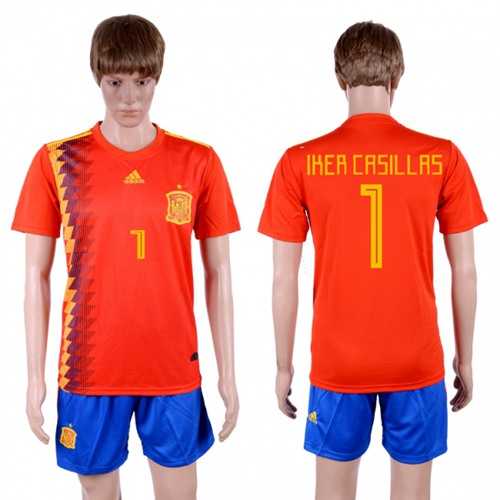 Spain #1 Iker Casillas Home Soccer Country Jersey