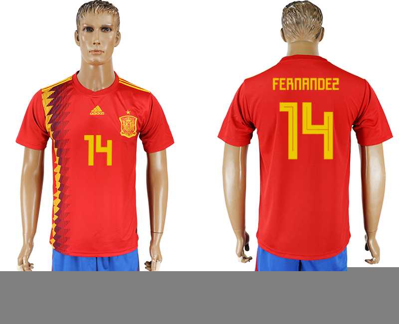 Spain #14 FERNANDEZ Home 2018 FIFA World Cup Soccer Jersey