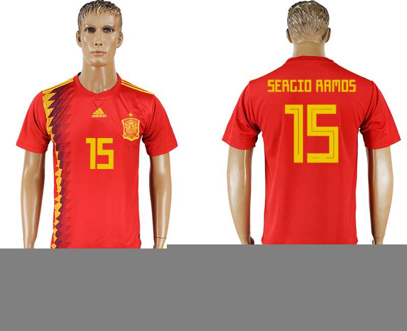 Spain #15 SERGIO RAMOS Home 2018 FIFA World Cup Soccer Jersey