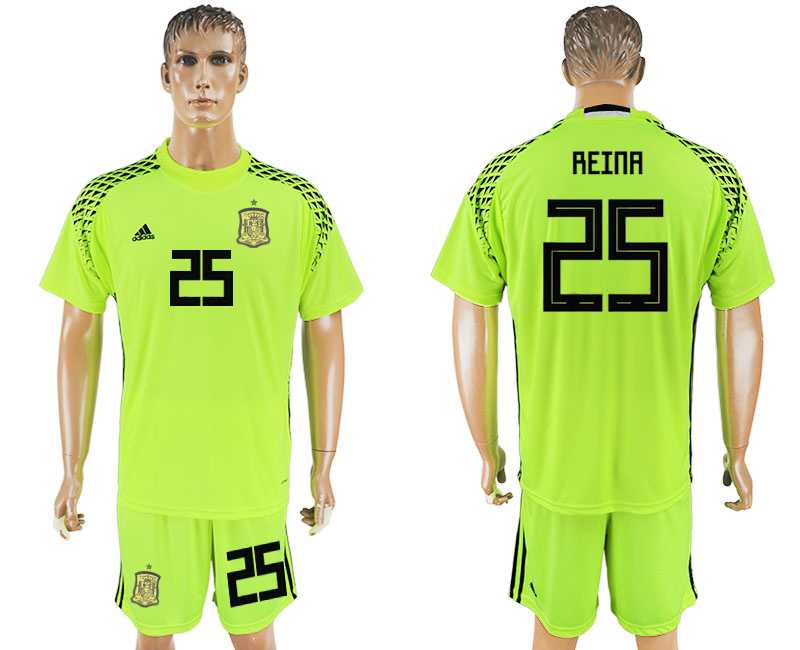 Spain #25 REINA Fluorescent Green Goalkeeper 2018 FIFA World Cup Soccer Jersey