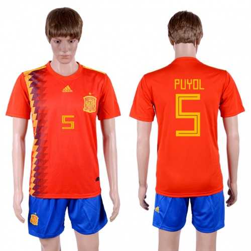 Spain #5 Puyol Home Soccer Country Jersey