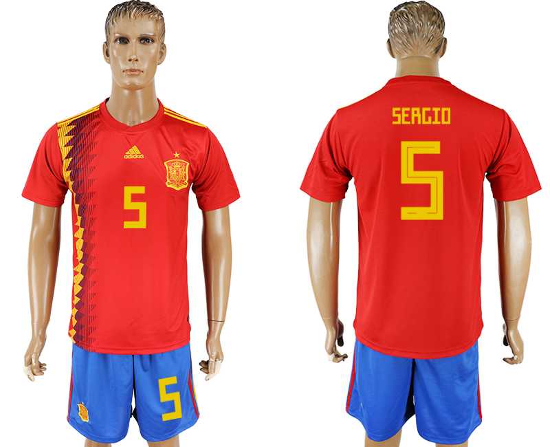 Spain #5 SERGIO Home 2018 FIFA World Cup Soccer Jersey