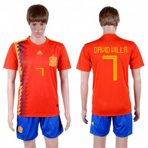 Spain #7 David Villa Home Soccer Country Jersey